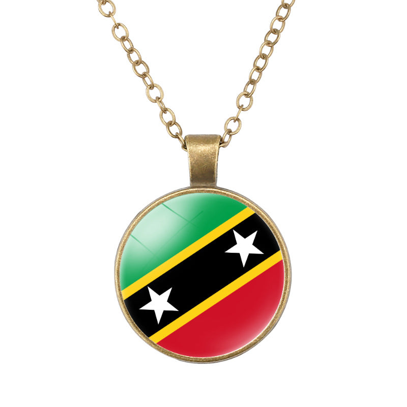 Wholesale North American National Flags Time Gem Round Retro Pendant Necklace